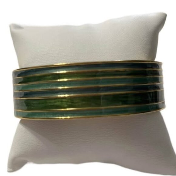 Enamel Striped Bangle Bracelet – Stylish & Colorful - 8.5” - Picture 1 of 1